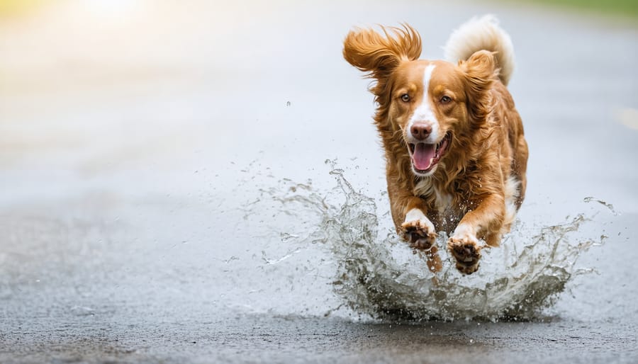 Elderly dog actively playing and moving with ease outdoors